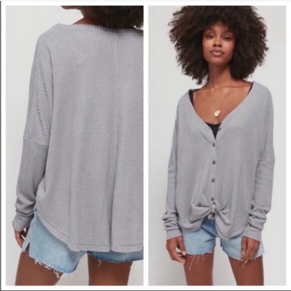 Urban Outfitters Tops - UO Out From Under Jojo Oversized Gray Thermal Button-Front Top Large Boho Comfy